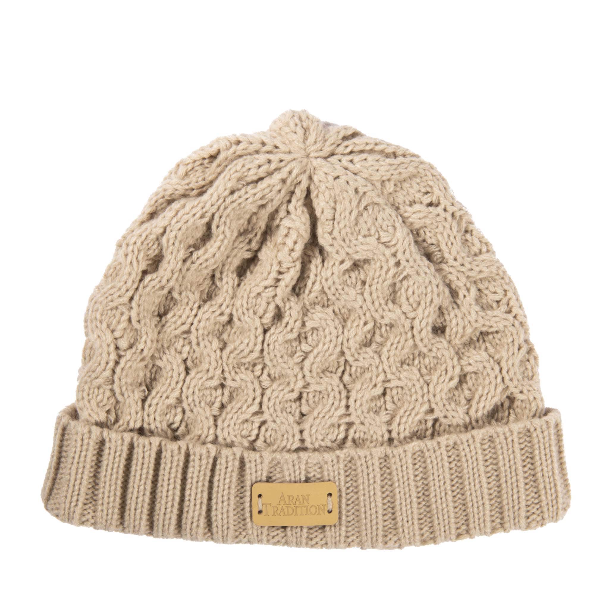 Aran Cable Knit Beanie Hat | Traditional Honeycomb Design