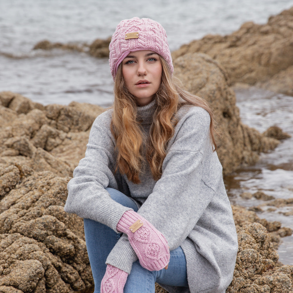 Experience Cozy Elegance with Aran Donegal Cable Turn up Beanie Hat