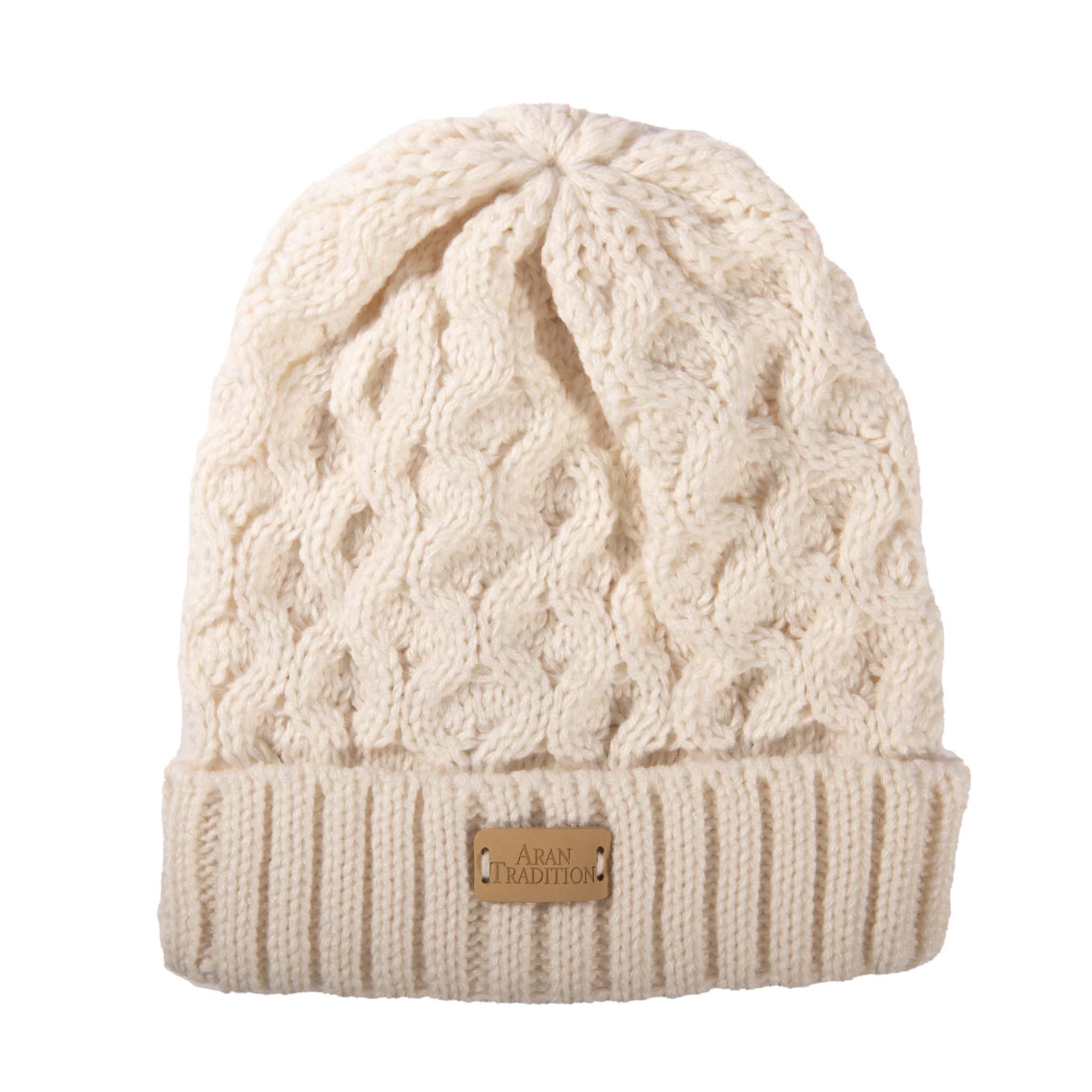 Aran Cable Knit Beanie Hat | Traditional Honeycomb Design