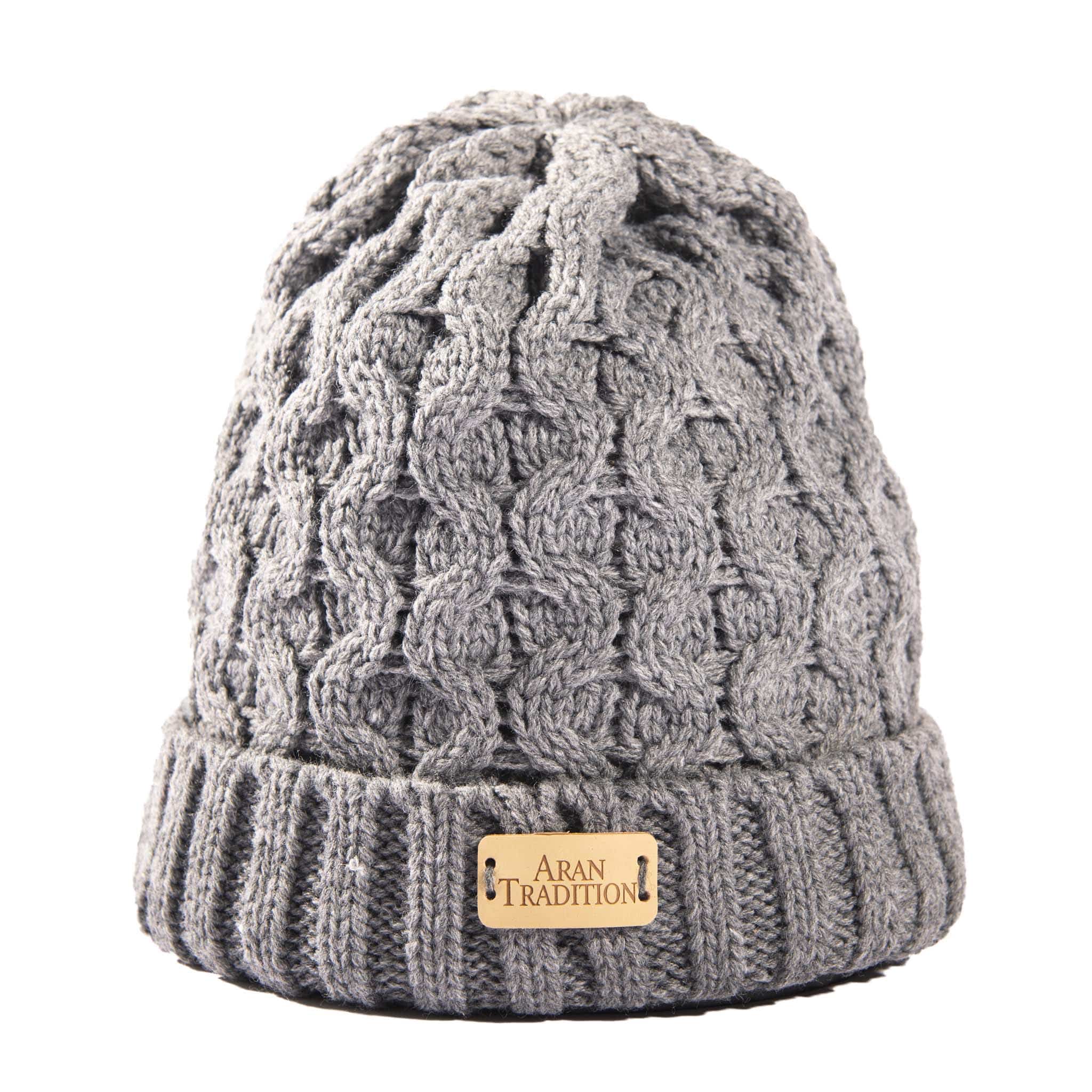 Aran Cable Knit Beanie Hat | Traditional Honeycomb Design