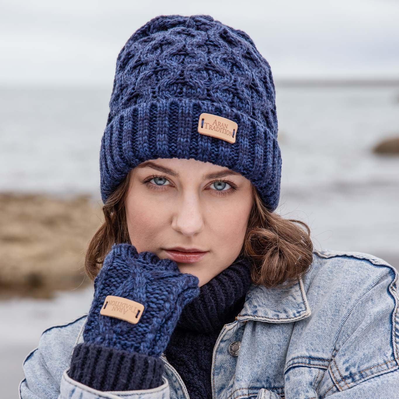 Aran Cable Knit Beanie Hat | Traditional Honeycomb Design