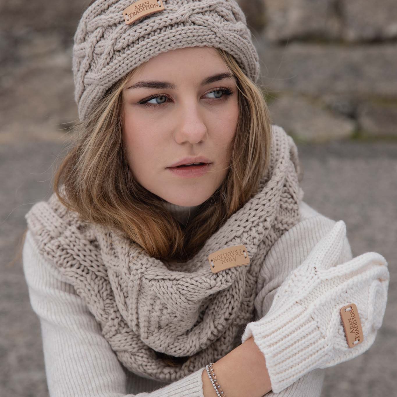 Stay Cozy & Chic with Aran Cable Knit Mittens | Diamond Cable Design