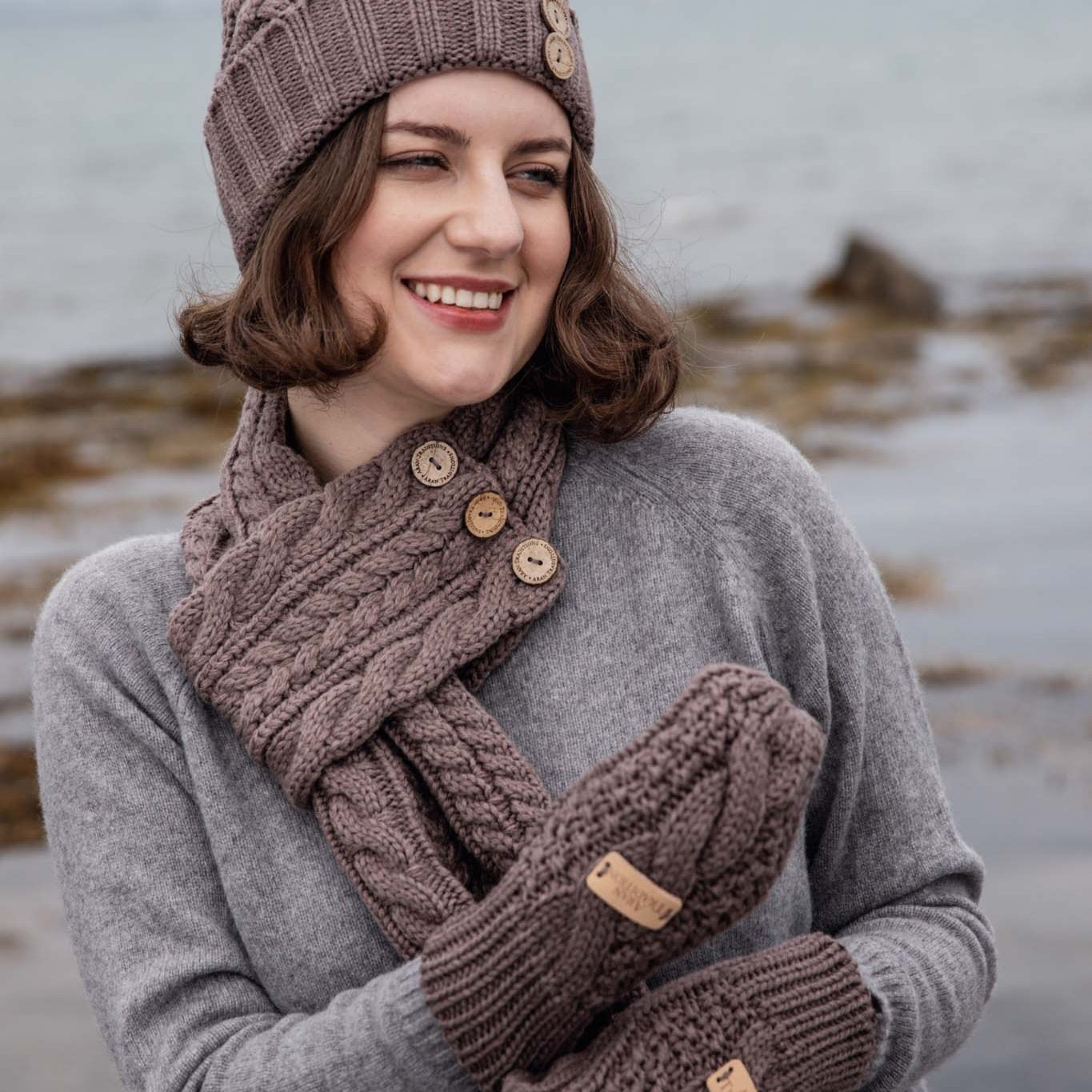 Stay Cozy & Chic with Aran Cable Knit Mittens | Diamond Cable Design