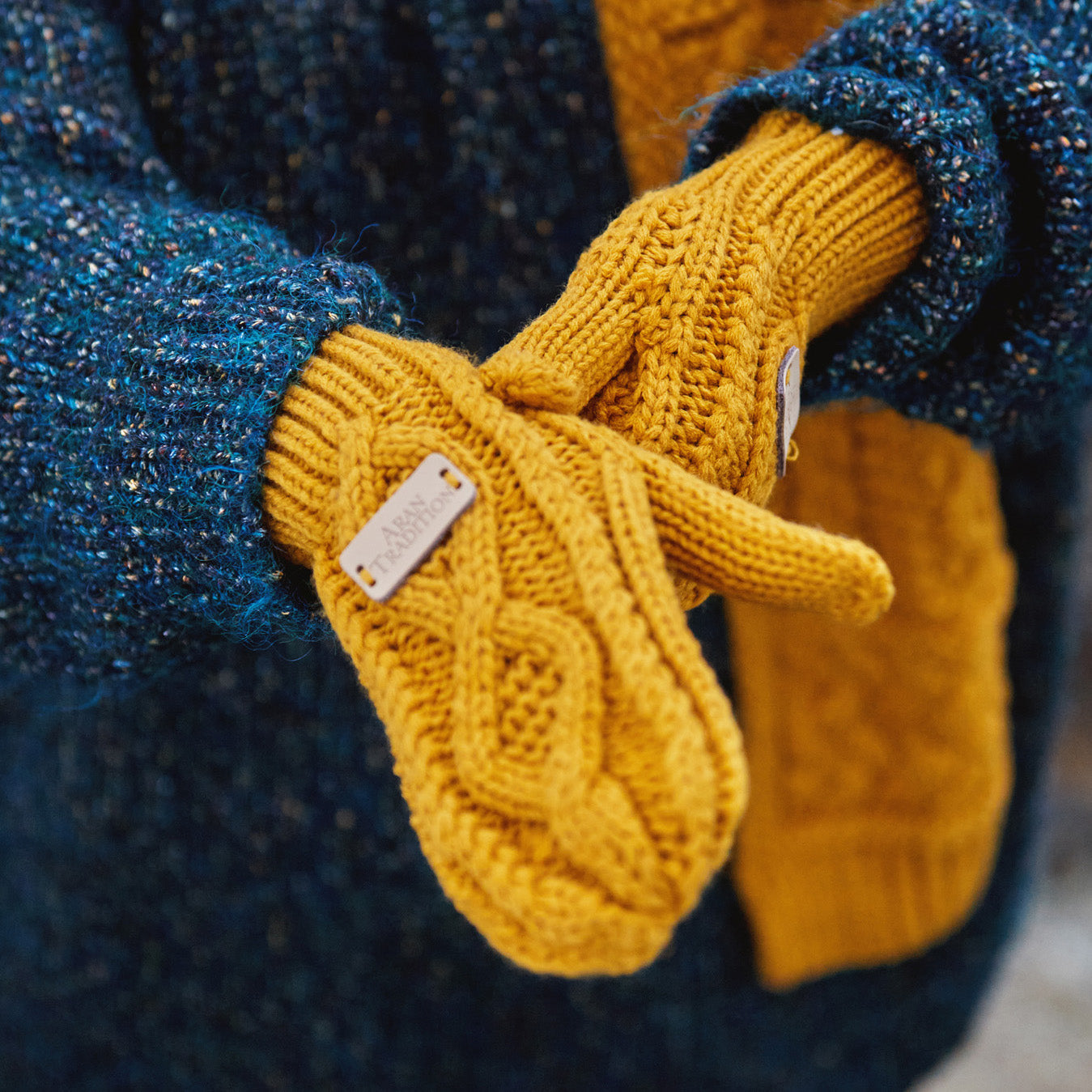 Stay Cozy & Chic with Aran Cable Knit Mittens | Diamond Cable Design