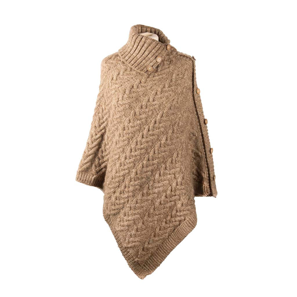 Aran Cable Knit Polo Poncho | Chunky Aran Cable Design